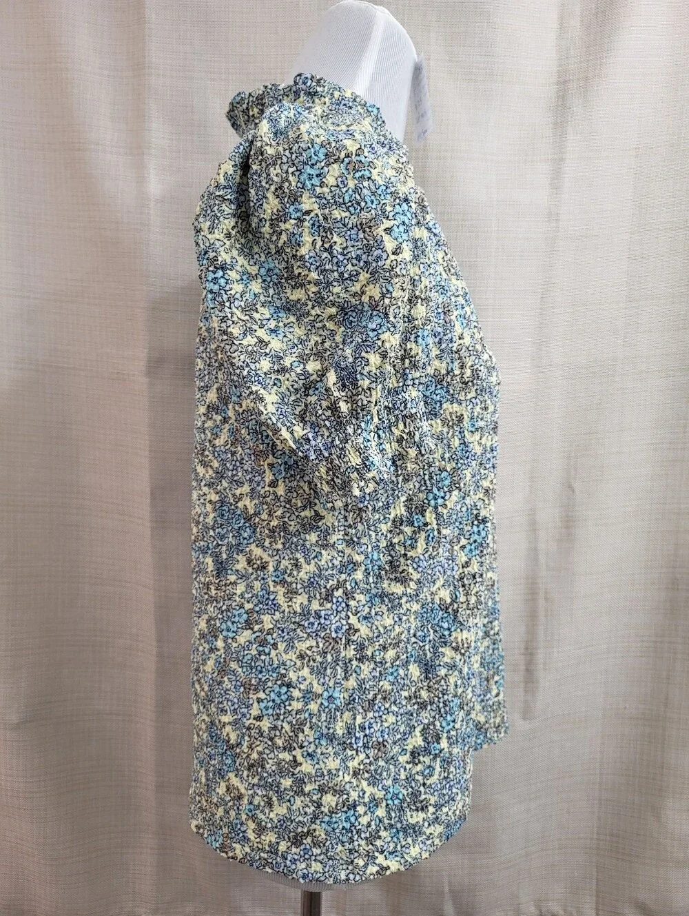Loft Women's Peasant Floral Print Ruffle V-Neck Blouse Puff Sleeve‎ Size XS-Pet